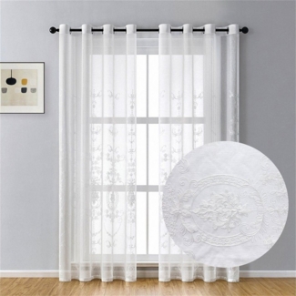 BYSURE Vorhang Blumen Stickerei Vorhänge, Ösen (2 St), transparent, Voile, Bestseller, Gardine, 2 Set Ösenvorhang, Fensterschal für Wohnzimmer