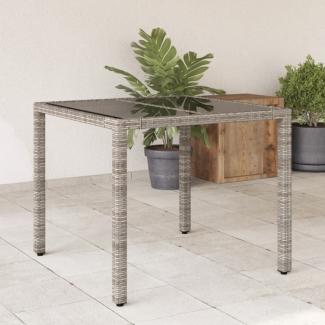 vidaXL Gartentisch mit Glasplatte Grau 90x90x75 cm Poly Rattan 365526