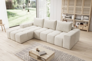 PROMETO Möbel Ecksofa Cento Couch L-Form,Sofa Links/Rechts Teddy-Bouclé-Stoff oder Webstoff