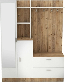 Dmora Eingangsmöbel Anumali, Moderner Eingang, Wandgarderobe, Multifunktions-Aufbewahrungskonsole, 140x37h182 cm, Eiche und Weiß