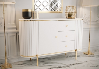 MOEBLO Kommode DALLAS (Moderne Kommode mit Schublade Sideboard Schrank Highboard Goldene Türgriffe, Wohnzimmer, Esszimmer, Flur & Diele), dekorative Riffelung