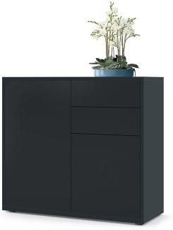 Vladon Sideboard Ben, Kommode mit 2 Türen und 2 Schubladen, Schwarz matt/Schwarz matt (79 x 74 x 36 cm)