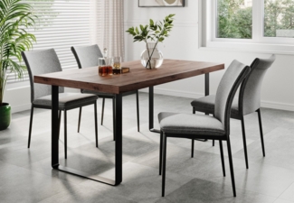 Home Collective Esszimmerstuhl 4er Set Stuhl Küchenstühle Stühle Esszimmer (Gepolstert mit Stoffbezug, schwarzes Metallgestell, modernes Design), 62 x 43 x 85 cm (LxBxH), Sitzhöhe 48 cm, Hellgrau