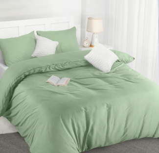Utopia Bedding Bettwäsche 200x200 Set - Mikrofaser Bettbezug 200x200 cm + 2 Kissenbezüge 50x75 cm - Salbeigrün