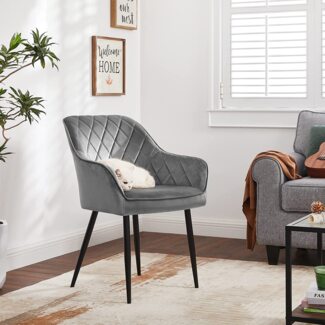 Esszimmerstühle,1-Set, Sessel, Loungesessel, mit Armlehne, Bezug aus Samt, Metallbeine, bis 120 kg belastbar, für Esszimmer, Küche, Wohnzimmer, Schlafzimmer, hellgrau LDC088G03