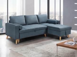 Vente-unique - Ecksofa mit Schlaffunktion & Bettkasten + Sessel - Stoff - Blaugrün - KORI