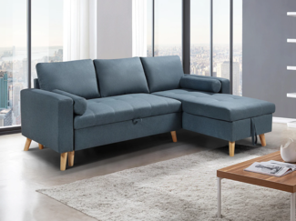 Vente-unique - Ecksofa mit Schlaffunktion & Bettkasten – Stoff – Türkisblau – KORI