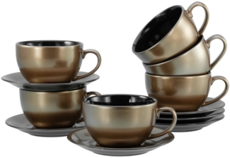 CreaTable Cappuccinotasse Golden Days Schwarz, Cappuccinoset, 12-tlg, Steinzeug, Goldfarbene Spezialglasur