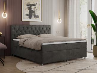 Boxspringbett Doppelbett Polsterbett Kunstlederbett mit Bettkasten - ROMA - 200x200cm - Dunkelgrau Velours - H3