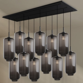 s.luce Velo Esszimmerleuchte 12-flammig 200cm 3-reihig Ø 18cm Rauch, Schwarz