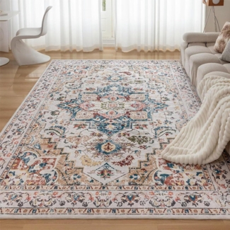 Waschbarer Teppich Vintage Kurzflor Groß Oriental 160x230CM Beige