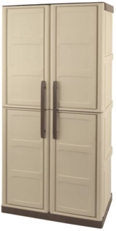Dmora Ipno Outdoor-Garderobe, Mehrzweck-Balkongarderobe, 2-türiger Besenschrank, 100 % Made in Italy, 70 x 47 x 178 cm, Beige und Braun, kariertes Finish