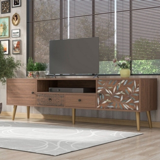 HAUSS SPLOE TV-Schrank TV-Lowboards TV Schrank Fernsehschrank TV-Tisch Goldene Füße"- Lowboard mit Aufdruck.