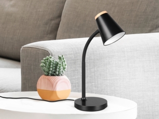 Reality Leuchten LED Tischleuchte Pongo R55831102, Kunststoff Schwarz matt, Holznachbildung, inkl. 4.5 Watt LED, Flexarm