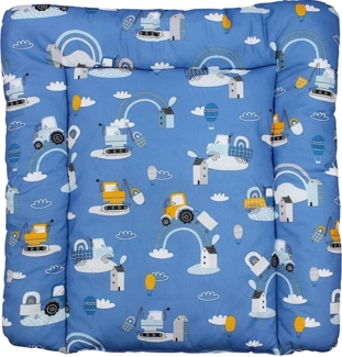 TupTam Baby Wickeltischauflage mit Baumwollbezug Gemustert, Farbe: Traktoren/Regenbögen/Blau, Größe: 70x50 cm