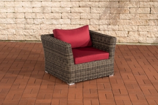 CLP Polyrattan Sessel Mandal 5mm,grau-meliert rubinrot