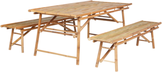 Gartentisch Set TINDARI Bambusholz 180x75x90 cm Heller Holzfarbton