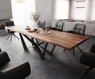 Esstisch Edge 300x100 XL Akazie Braun Spider Flachstahl Schwarz Live-Edge