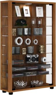 Vitrinenschrank Glas Vitrine LED Standvitrine Wohnzimmer Schrank Nussbaum Dekor