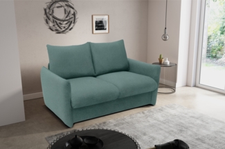 DOMO. collection Sofa 700023, 2 Sitzer, Schlaffunktion, Federkern, Füße mit Filzgleitern, 2er Couch, Schlafsofa, Polstergarnitur, 165 x 100 x 95 (BxTxH), blau (petrol)