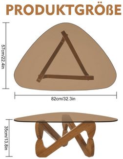 TWSOUL Couchtisch mit Dreieckigem Massivholzgestell & Gehärtetem Glas 82 x 57 x 35 cm, Wohnzimmertisch Beistelltisch moderner Stabil, sicher & vielseitig