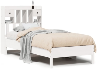 vidaXL Massivholzbett mit Regal ohne Matratze Weiß 90x200 cm Kiefer 3322919