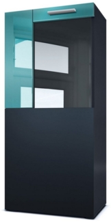 Vladon Stand-/Hänge Vitrine Movie, Schwarz matt/Petrol Hochglanz - Moderne Glasvitrine - (BxHxT): 51 x 110 x 31 cm