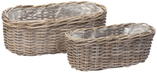 Grafelstein Blumentopf Pflanzkorb BASKET grau aus Rattan ovale Pflanzschale L53cm Rattankorb