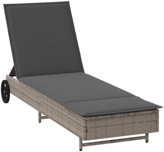 vidaXL Sonnenliege mit Rollen und Auflage Grau Poly Rattan 4104035