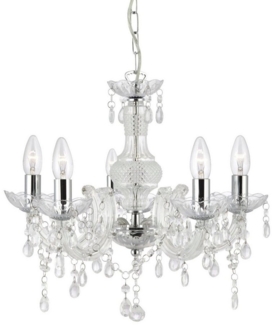 Licht-Erlebnisse Kronleuchter MARIE THERESE, ohne Leuchtmittel, 5-flammig Chrom E14 Glas Klassisch Wohnzimmer