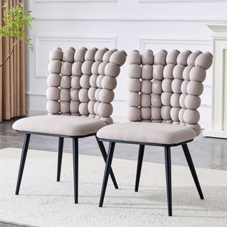 Hellgraue Samt-Kugelketten-Esszimmerstühle (2er-Set),Schwarz gespritzte Metallbeine + stabile Unterstützung moderner Luxus-Stil passend für Esszimmer Wohnzimmer und Garderobebereiche,Samt,Hellgrau,
