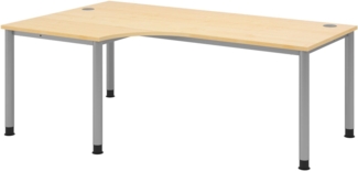 Winkeltisch HS82 4-Fuß / 5-Fuß rund 200x120cm 90° Ahorn Gestellfarbe: Silber