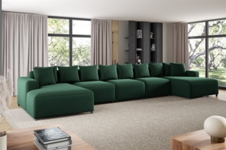 Wohnlandschaft Sofa U-Form Designersofa MEGAN XL in Stoff Salvador Dunkelgrün