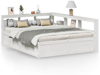 vidaXL Massivholzbett mit Regal ohne Matratze Weiß 150x200 cm Kiefer 3324458
