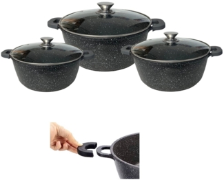 XXL Kochtopf Kasserolle Topf Set 6-tlg schwarz Glasdeckel Cheffinger CF-DCS-01