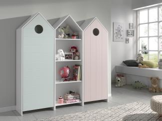 Kleiderschrank >CASAMI< in Korpus Weiß / Front Pink / Front Mint aus MDF