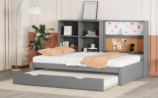 Ulife Kinderbett Schlafsofa mit ausziehbarem Bett,usb-Ladeanschluss, Zeichenbrett, mehrere Staufächer,90*200cm