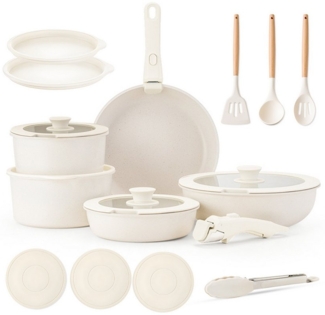 SEHAUSEU Pfannen-Set Topf-Set Kasserolle Bratpfanne mit abnehmbarer Griff, Antihaft,weiß, (19-tlg), 7-tlg.&19-tlg.