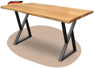 DELUKE® Massivholz Esstisch mit Baumkante KEANU - 160x80cm, Eichenholz, Doppel-Dreieck Gestell | Wohnzimmertisch Küchentisch Esszimmertisch