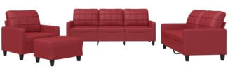 vidaXL 4-tlg. Sofagarnitur mit Kissen Weinrot Kunstleder 3201346