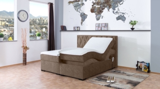 Meisterbetten Boxspringbett Loki 140x220 in DS-Sand, Matratzenbezug Nano, Ergoflex-Topper