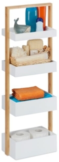 Relaxdays Badregal mit 4 Ablagen, Bambus weiß / natur, 30 x 18 x 88 cm
