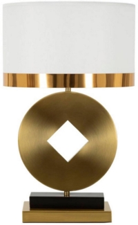 Dmora Tischlampe Papier, Schreibtischleuchte, Büroleuchte, Arbeitslampe, 30x30 h53 cm, Weiß und Gold