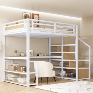 STILVORA Hochbett Metallbett 140×200 Jugendbett mit Schreibtisch,Kinderbett mit Stauraum (mit Sicherheitszaun, Stauraumleiter und integriertem Tisch, Robuster Eisenrahmen für Kinder & Erwachsene, Platzsparend & Multifunktional, 140x200 Metall-Hochbet) ...