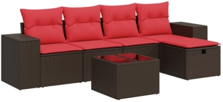 vidaXL 6-tlg. Garten-Sofagarnitur mit Kissen Braun Poly Rattan 3325680