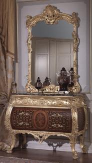 Casa Padrino Luxus Barock Kommode mit Spiegel Braun / Schwarz / Gold - Barock Spiegelkommode - Prunkvolle Barock Möbel - Hotel Möbel - Schloss Möbel - Luxus Qualität - Made in Italy