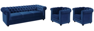 Vente-unique - Couchgarnitur 3+1+1 - Samt - Dunkelblau - CHESTERFIELD