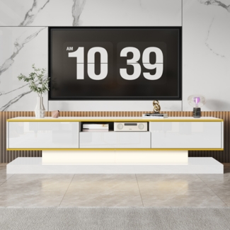 Merax Moderner TV-Schrank 180*38*45cm mit drei Schubladen und einem offenen Fach - Hochglanz mit farbwechselnden LED-Leuchten