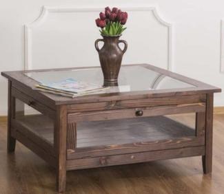Casa Padrino Landhausstil Couchtisch mit Glasplatte Braun 90 x 90 x H. 45 cm - Massivholz Wohnzimmertisch - Wohnzimmermöbel im Landhausstil