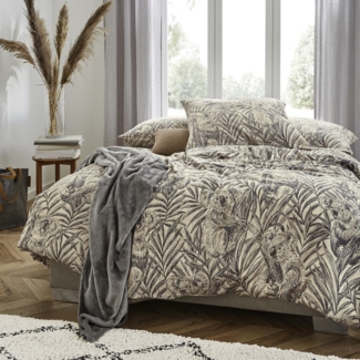 Irisette Edelflanell Bettwäsche Alpaka 135x200 Blätter Bär Koala beige grau 8467-11